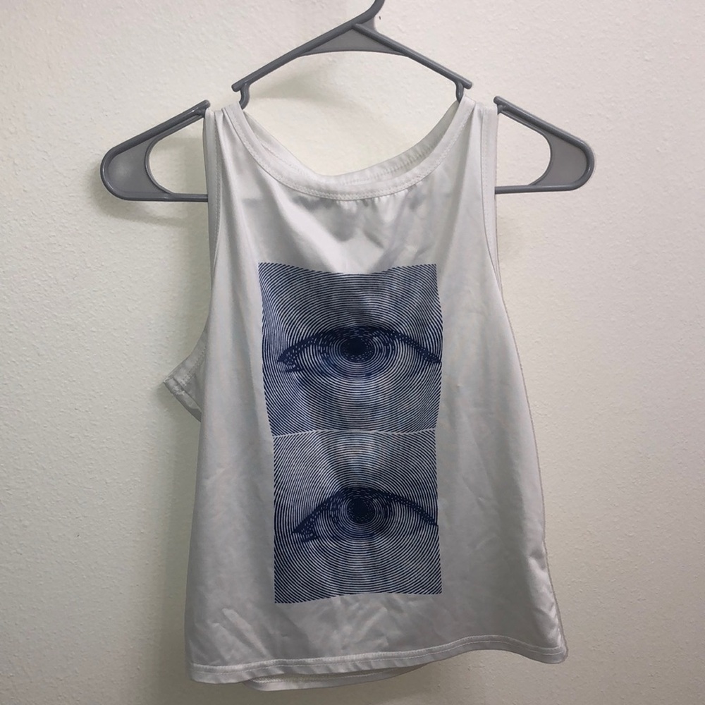 Amazon size medium White and blue tank top with a band cover on it.